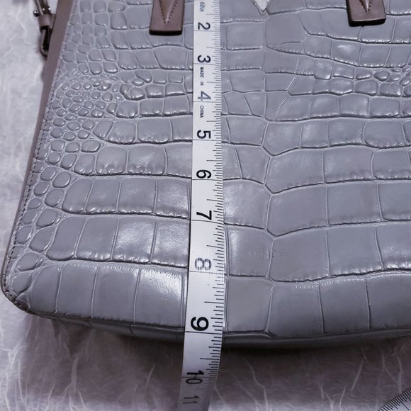 Vince Beige Grey Embossed Leather Crossbody Handbag Purse - Picture 12 of 15